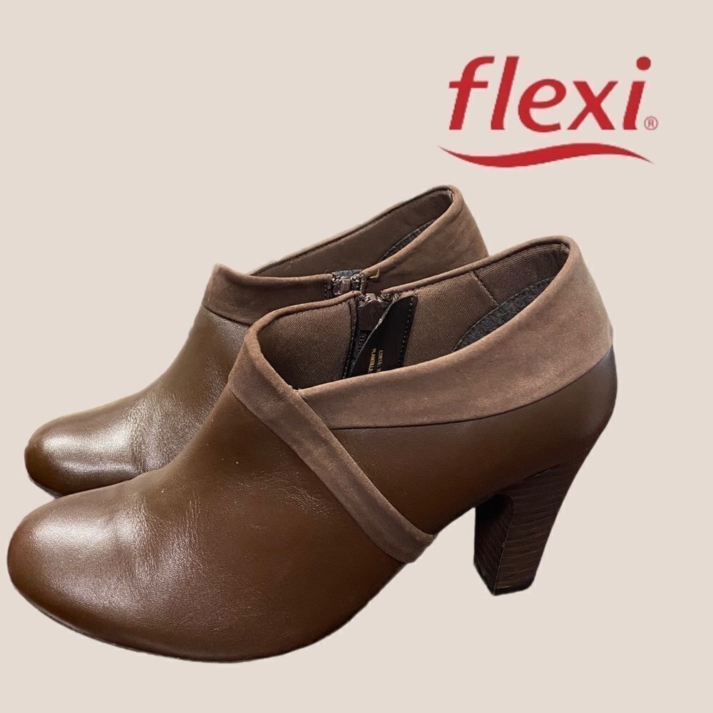 Flexi Brown Leather Suede Heeled Ankle Booties 7